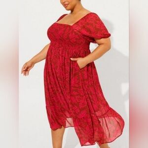Torrid Red Floral Midi Dress
